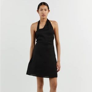 DISSH black linen halter mini dress